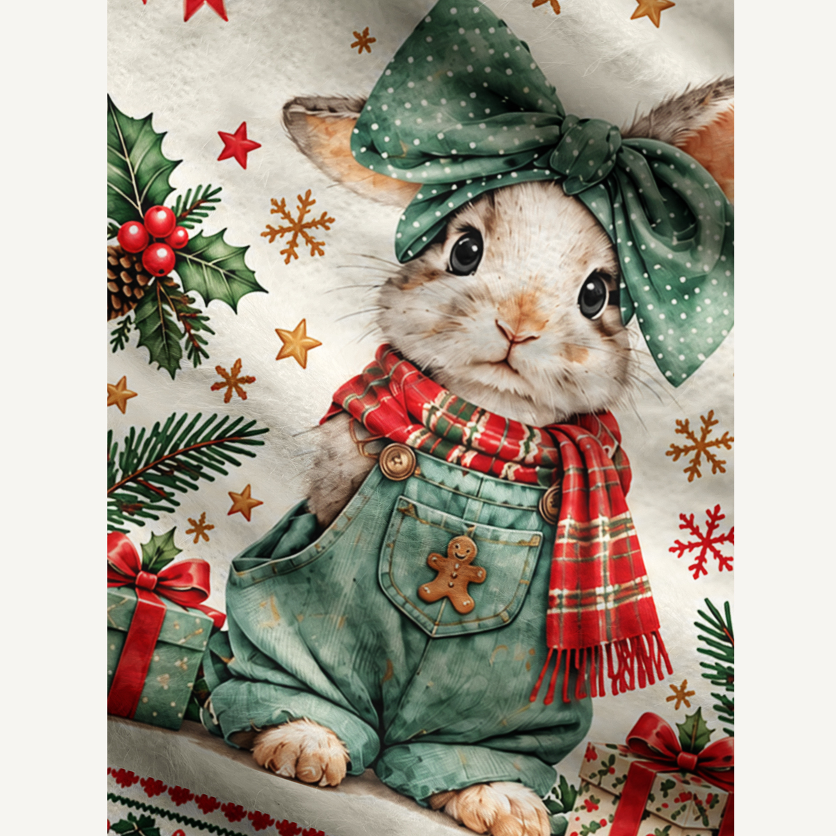 Christmas Bunny & Holly Fuzzy Crewneck Sweater