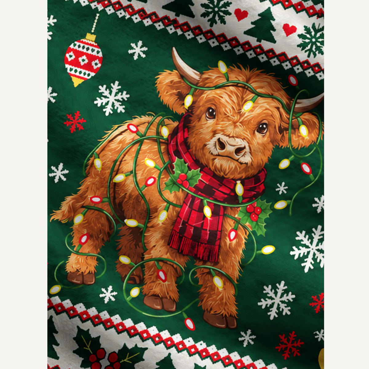 Christmas Cow Snowflake Fuzzy Crewneck Sweater