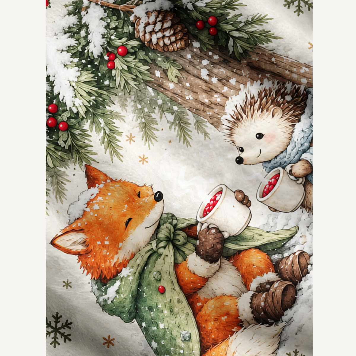 Cozy Winter Fox & Hedgehog Fuzzy Crewneck Sweater