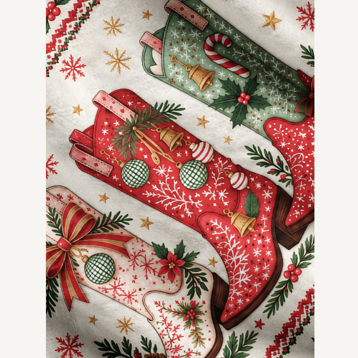 Western Christmas Cowboy Boots Fuzzy Crewneck Sweater