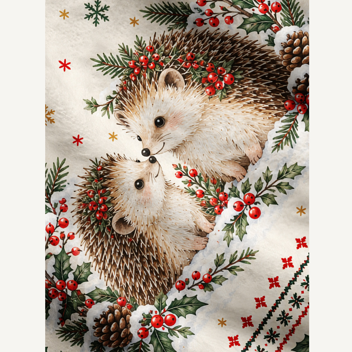 Cozy Christmas Hedgehogs Fuzzy Crewneck Sweater