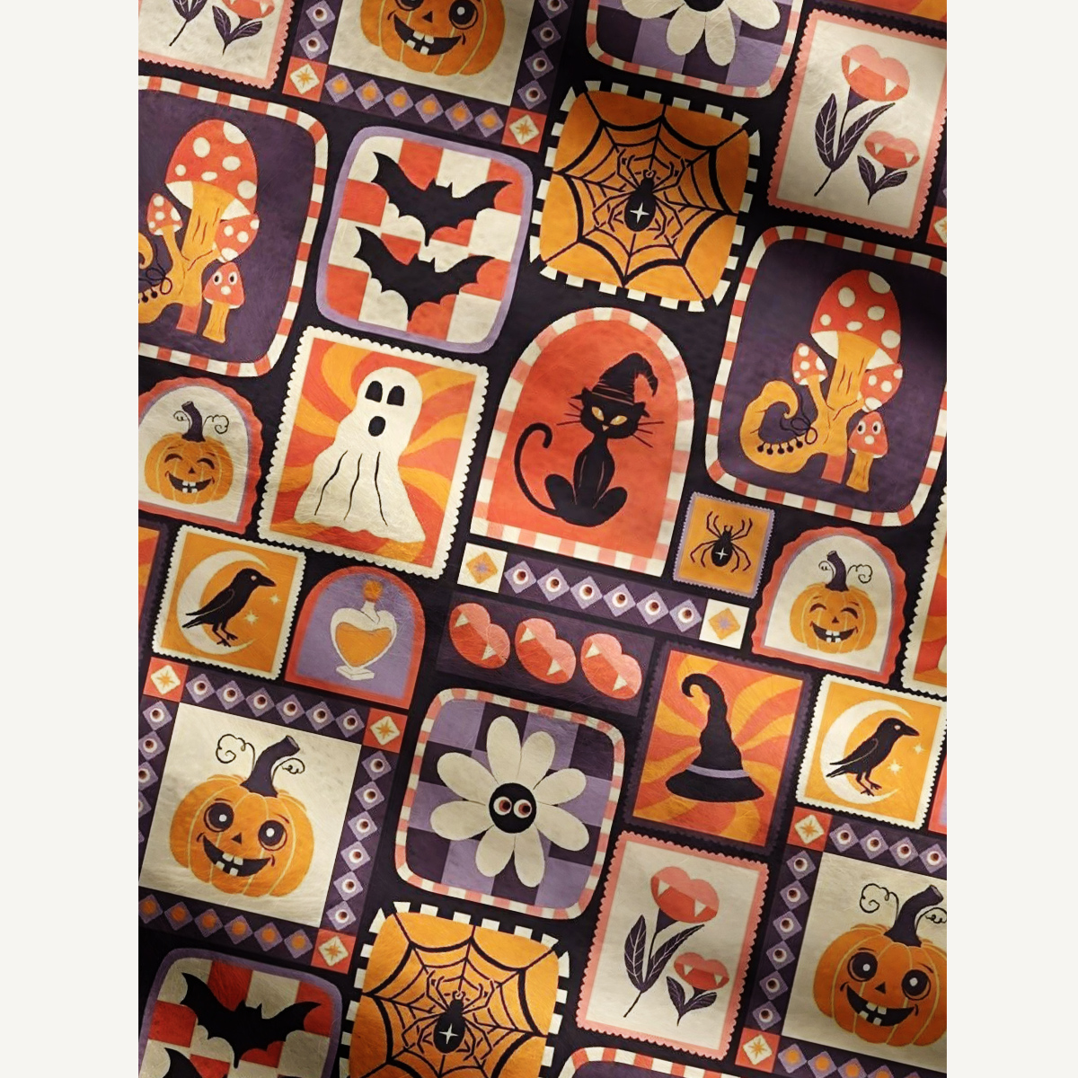 Retro Spooky Pumpkin Cat & Ghost Patchwork Ugly Cardigan Sweaters
