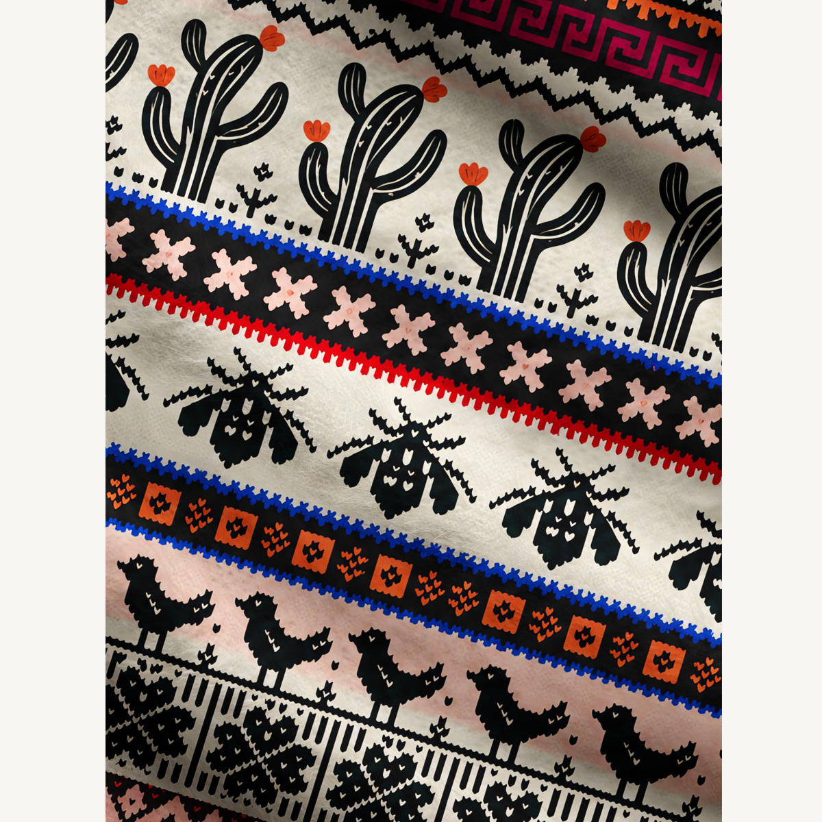 Southwestern Folk Cactus & Moth Fuzzy Crewneck Sweater
