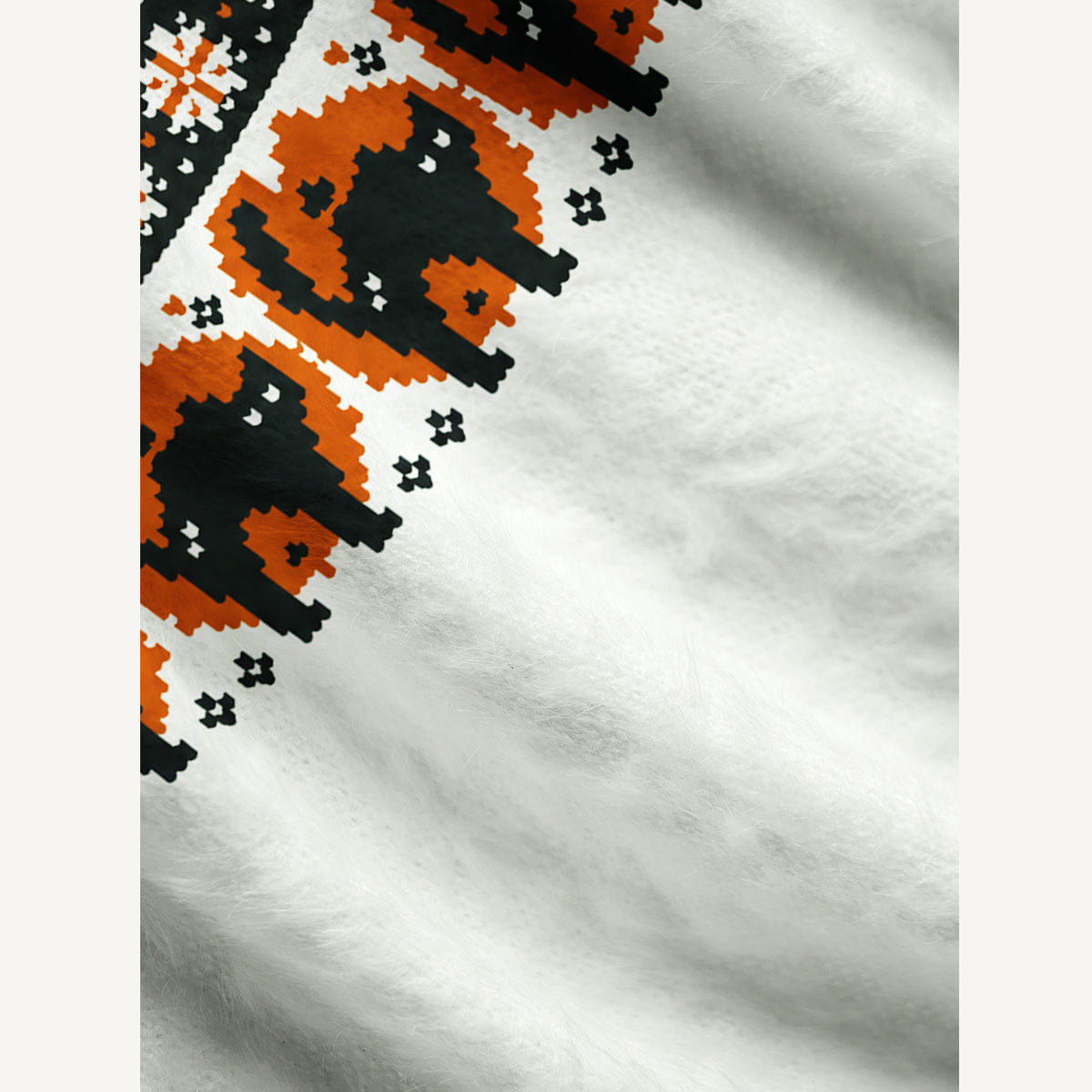 Spooky Fair Isle Black Cat Fuzzy Crewneck Sweater
