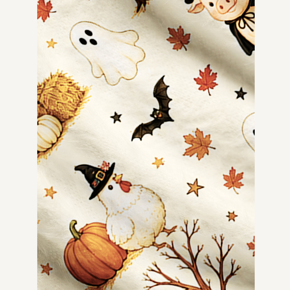 Halloween Farm Friends Print Ugly Cardigan Sweaters