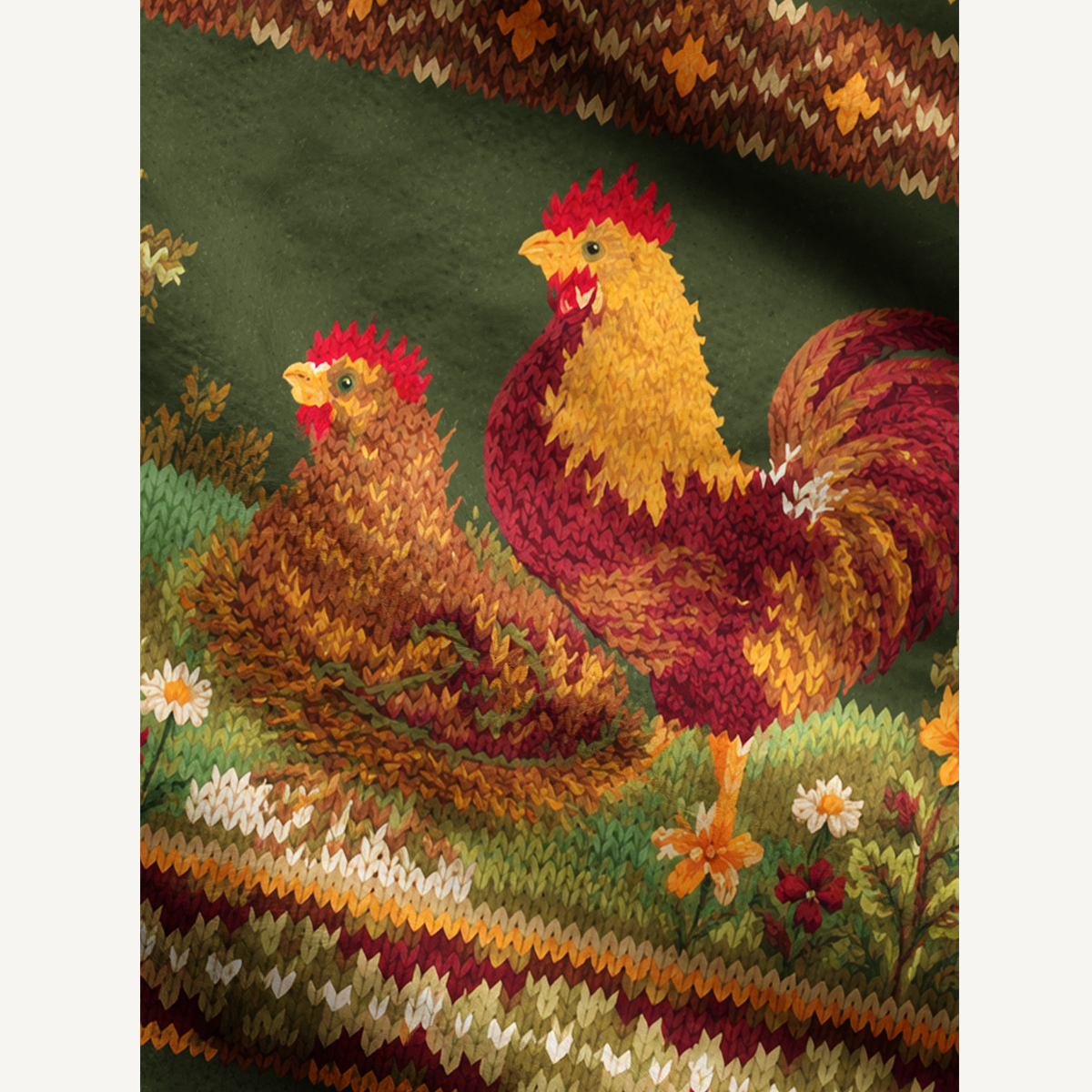 Autumn Harvest Chicken Farm Print Cardigan Sweaters