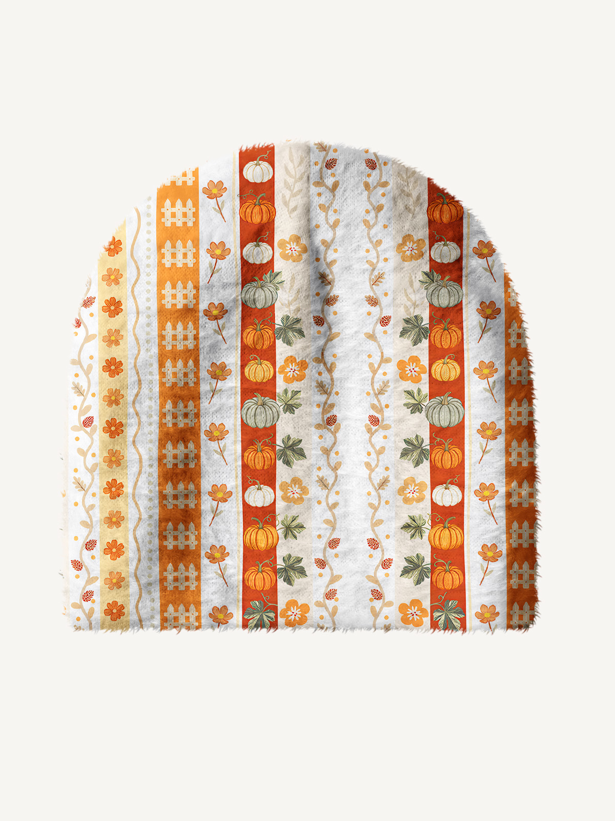 Autumn Pumpkin Patch Stripe Cozy Fuzzy Beanie