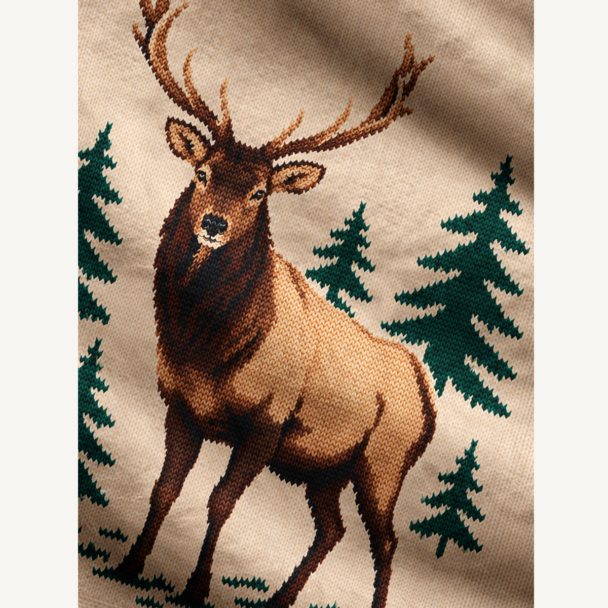 Rustic Forest Deer Fuzzy Crewneck Sweater