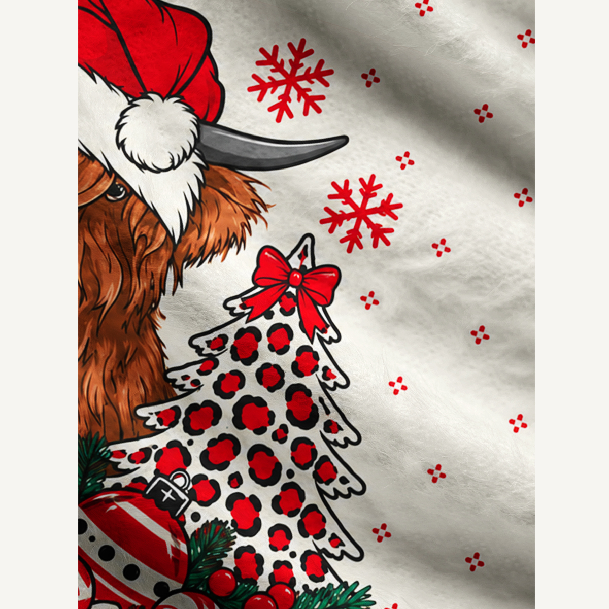 Christmas Highland Cow Fuzzy Crewneck Sweater