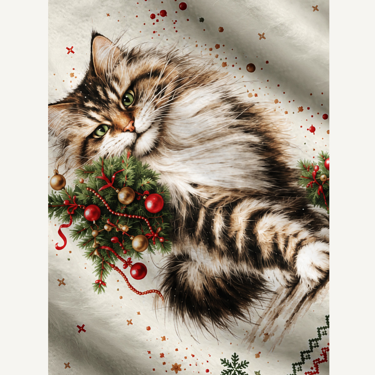 Charming Christmas Cat Fuzzy Crewneck Sweater