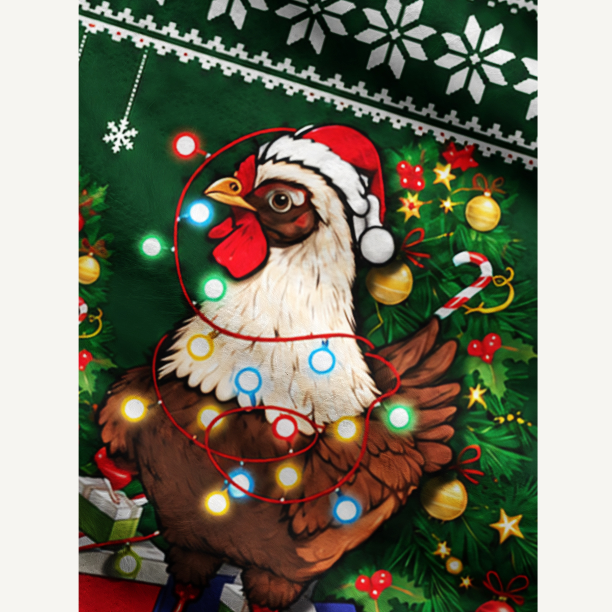 Christmas Chicken & Lights Fuzzy Crewneck Sweater