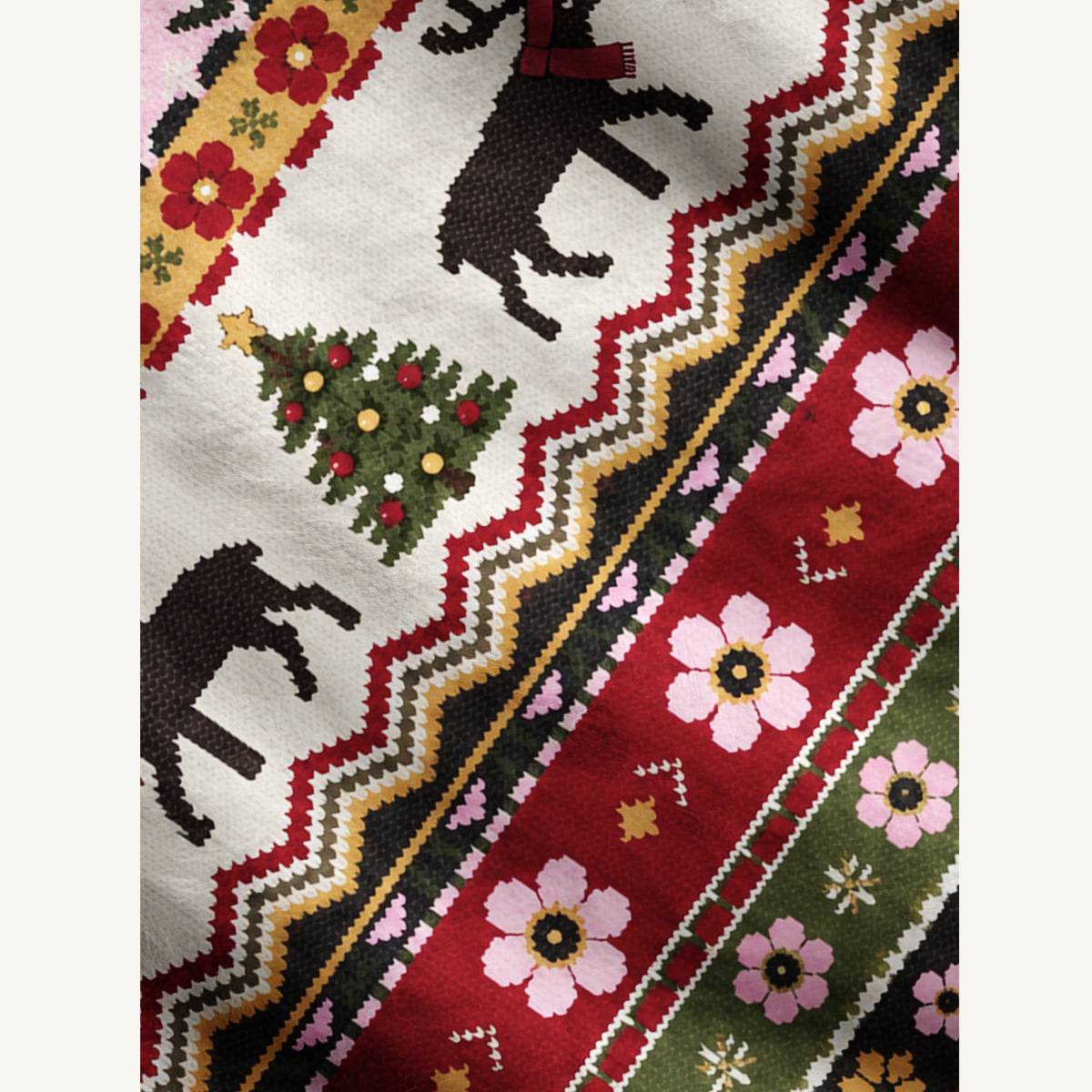 Christmas Reindeer & Wildflowers Fuzzy Crewneck Sweater