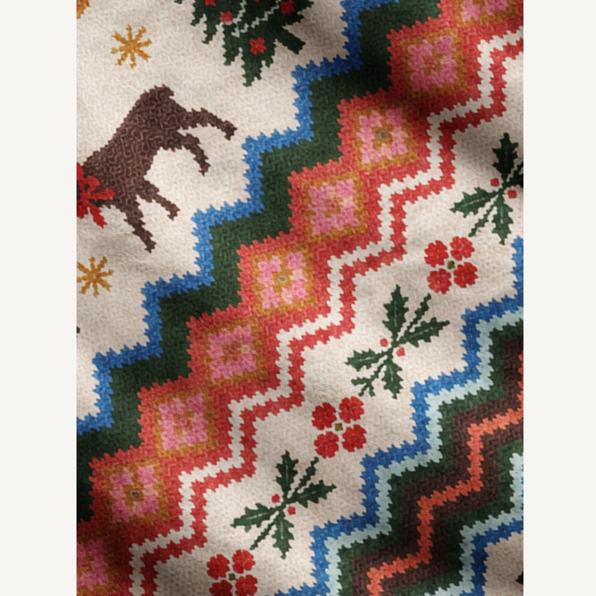 Vintage Christmas Reindeer Fuzzy Crewneck Sweater