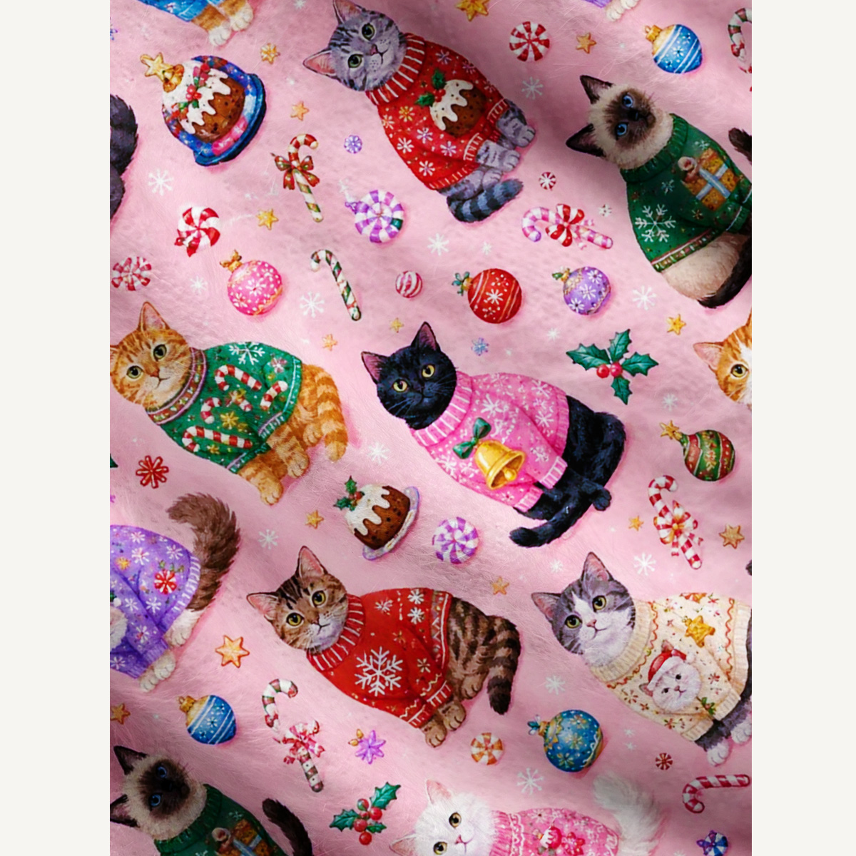 Christmas Sweater Cats Holiday Fuzzy Crewneck Sweater