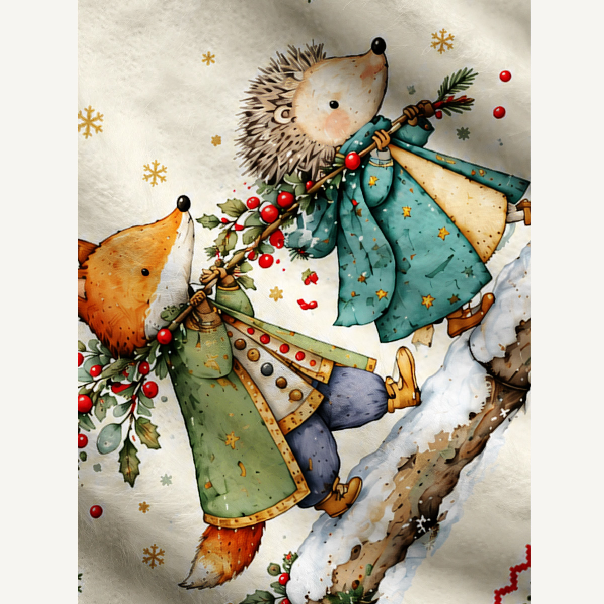 Christmas Fox & Hedgehog Fuzzy Crewneck Sweater