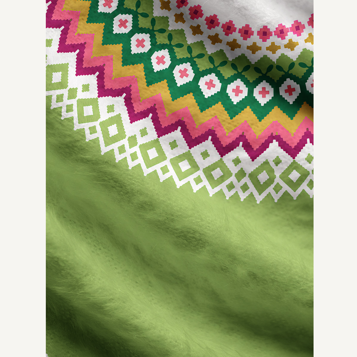 Spring Meadow Floral Geometric Fuzzy Crewneck Sweater