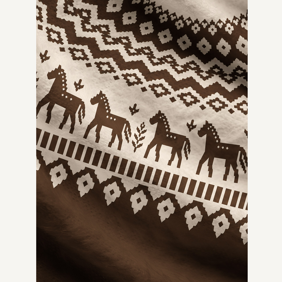 Rustic Equestrian Horse Fair Isle Fuzzy Crewneck Sweater