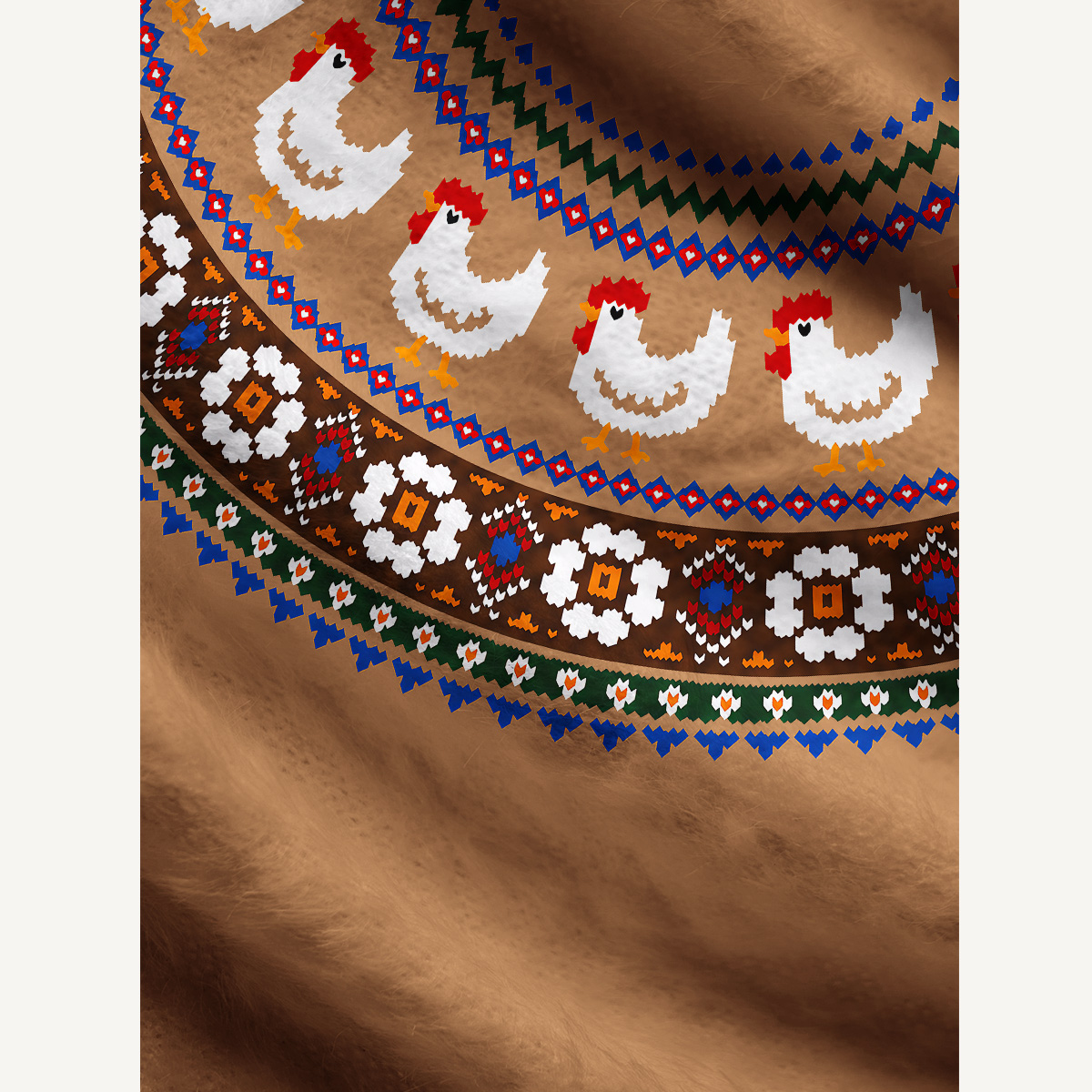 Country Hen Folk Yoke Fuzzy Crewneck Sweater