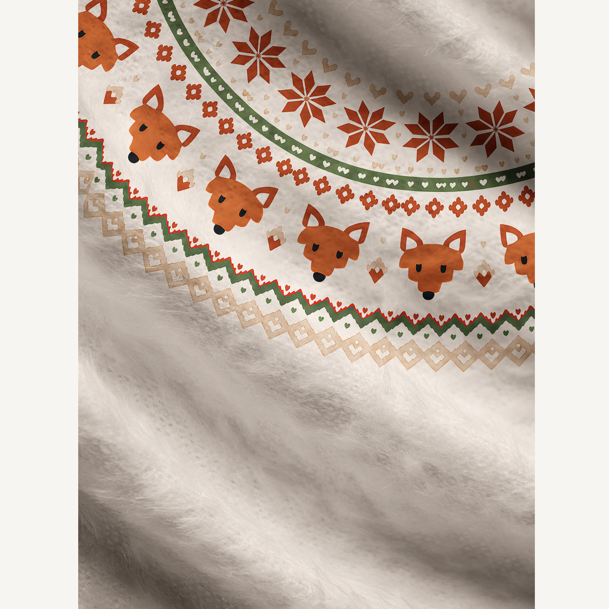 Woodland Fox & Snowflake Fuzzy Crewneck Sweater