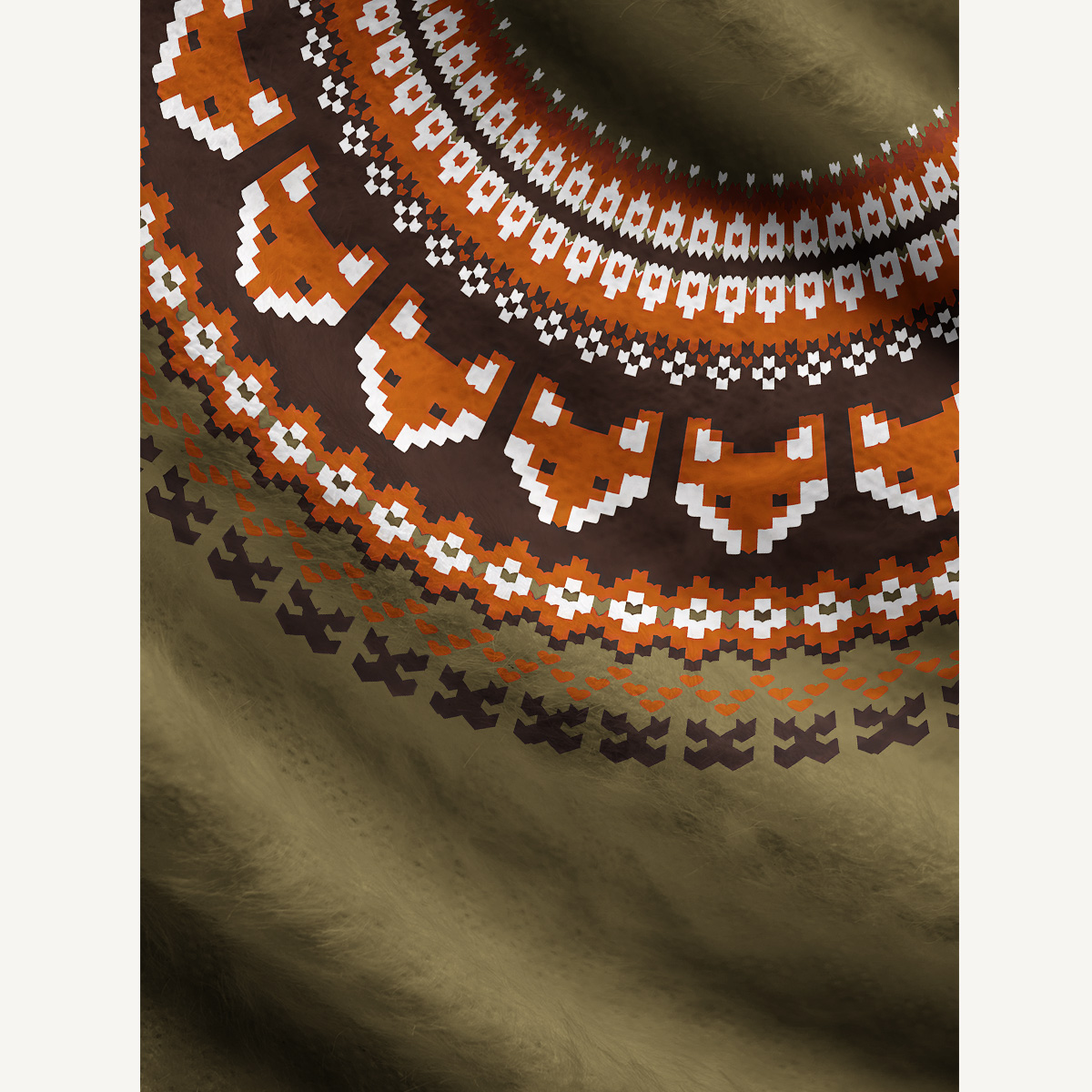 Autumn Fox Yoke Nordic-Inspired Fuzzy Crewneck Sweater
