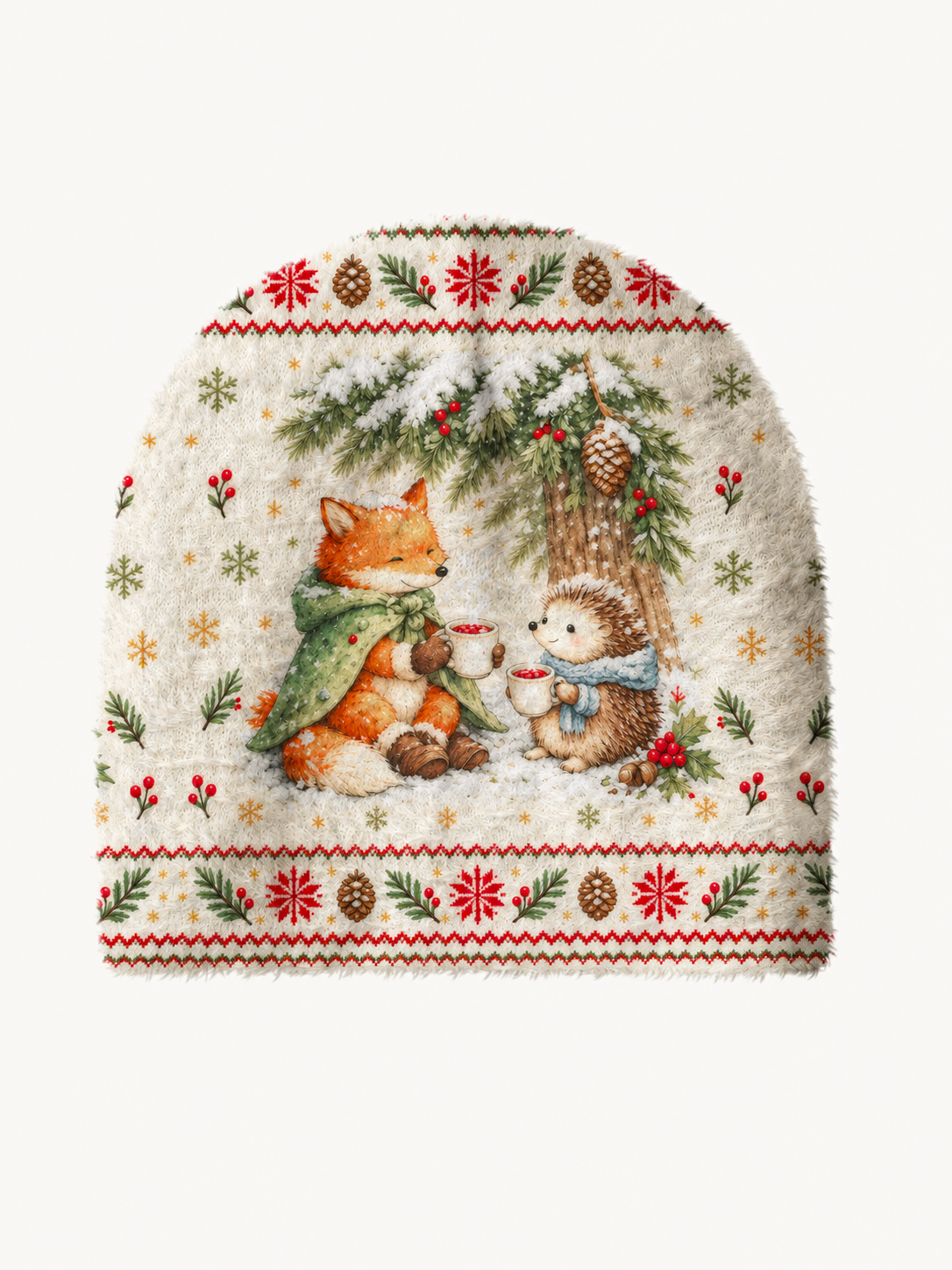Cozy Winter Fox & Hedgehog Fuzzy Beanie