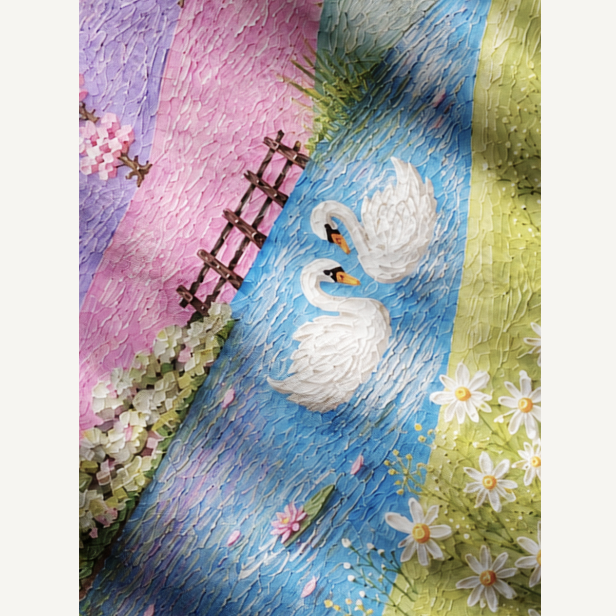 Pastel Swan Meadow Print Ugly Cardigan Sweaters