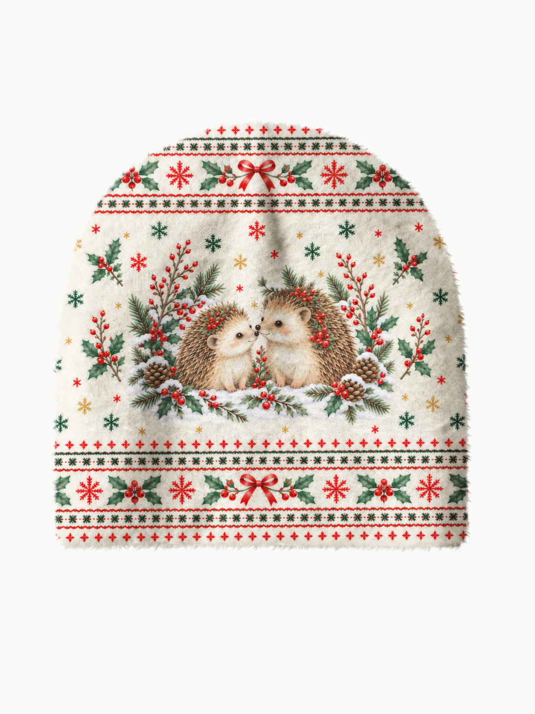 Cozy Christmas Hedgehogs Fuzzy Beanie