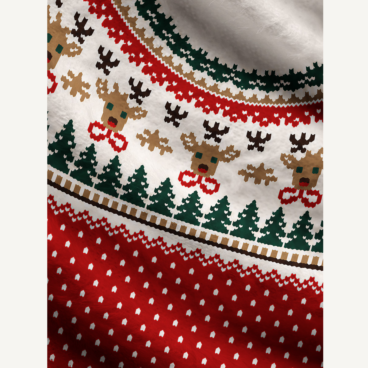 Christmas Reindeer & Pine Tree Fuzzy Crewneck Sweater
