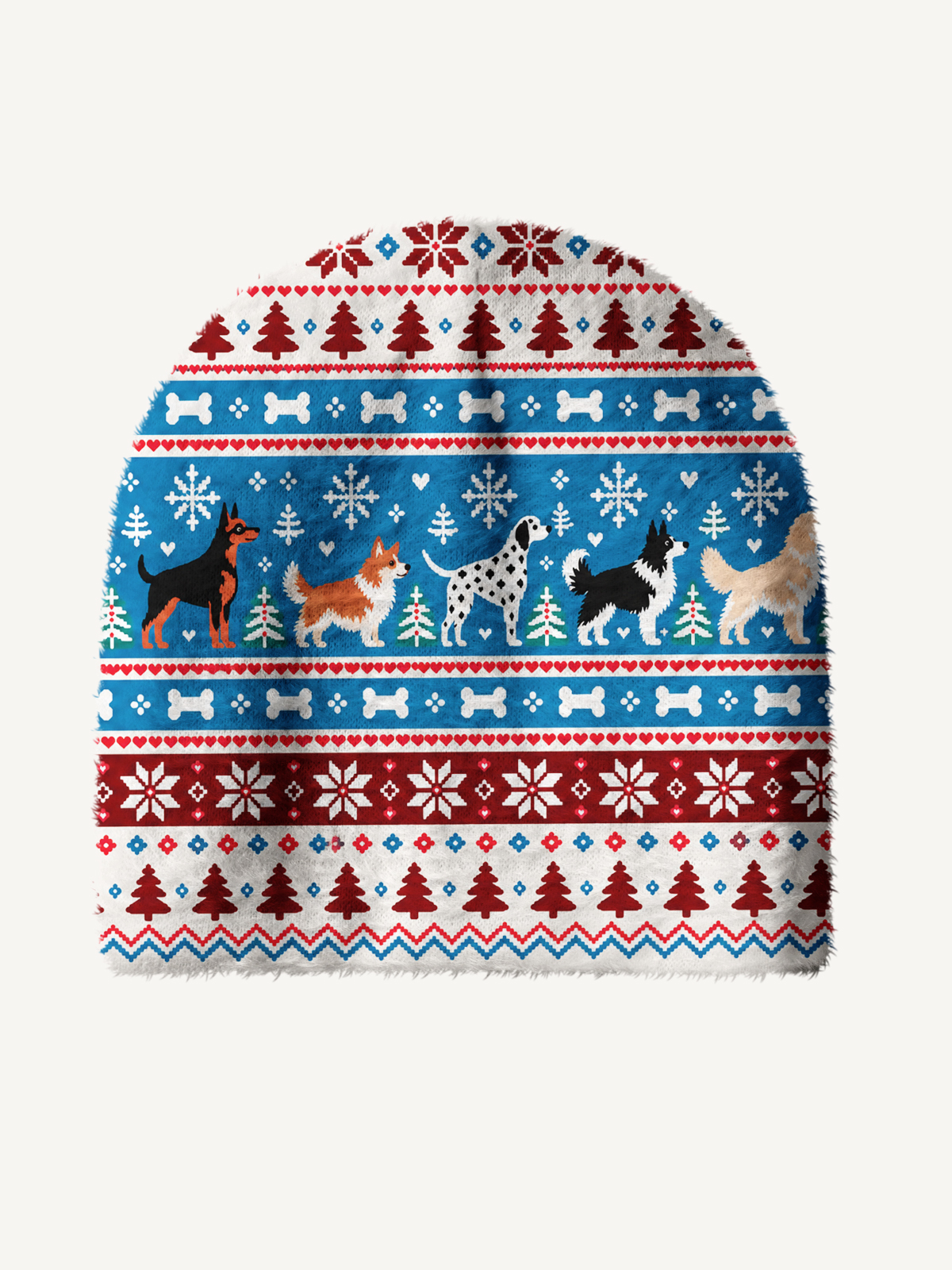Dog Breed Fair Isle Cozy Fuzzy Beanie