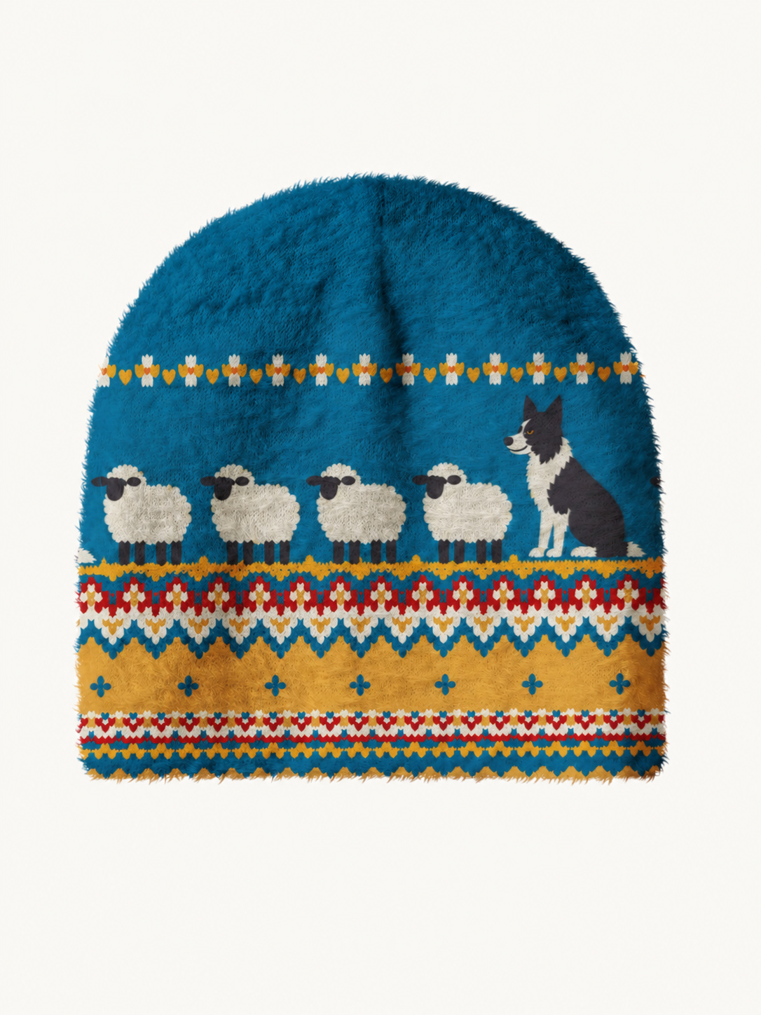 Pastoral Sheep & Sheepdog Cozy Fuzzy Beanie
