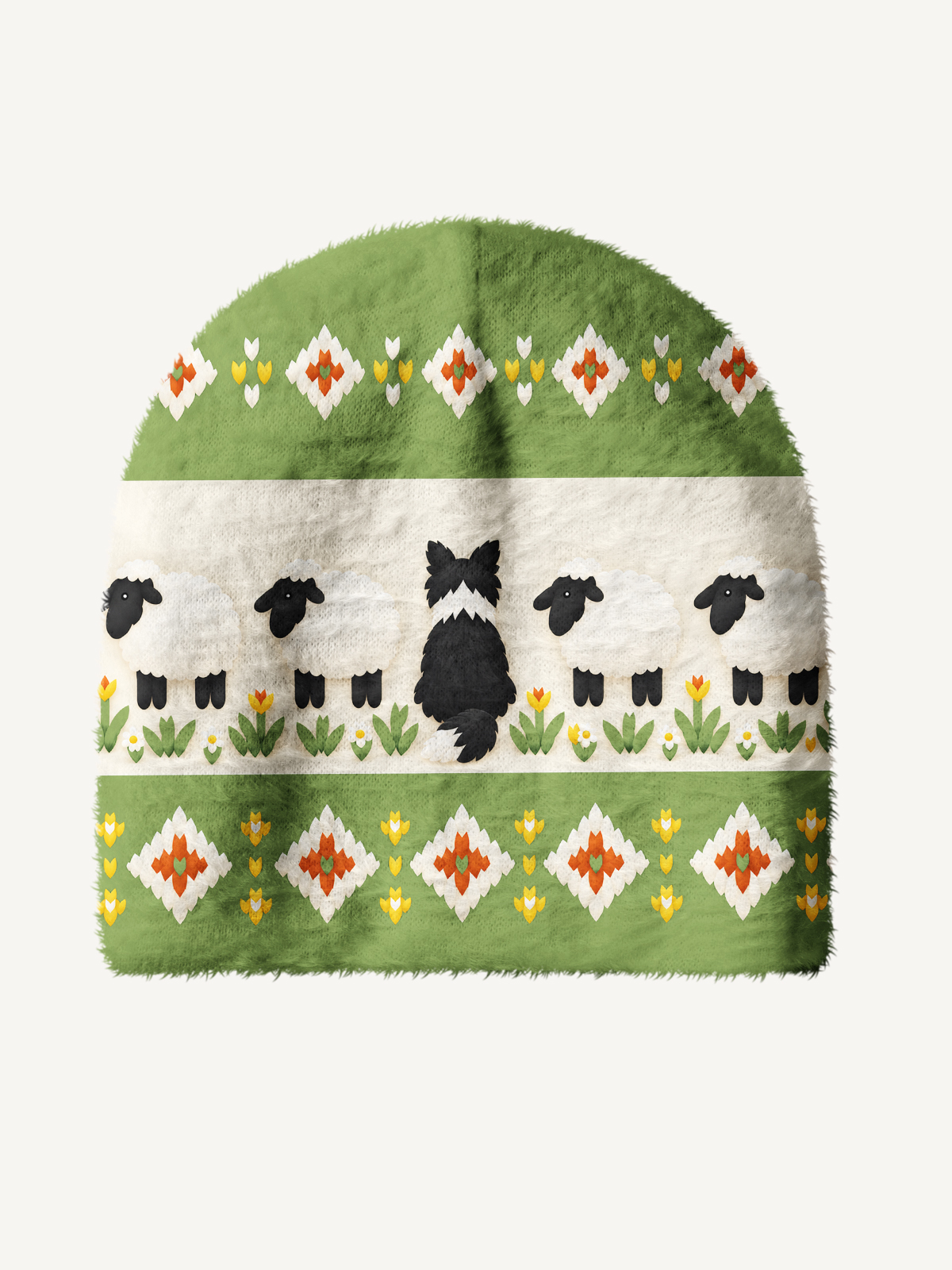 Sheep Herding Dog Fair Isle Cozy Fuzzy Beanie