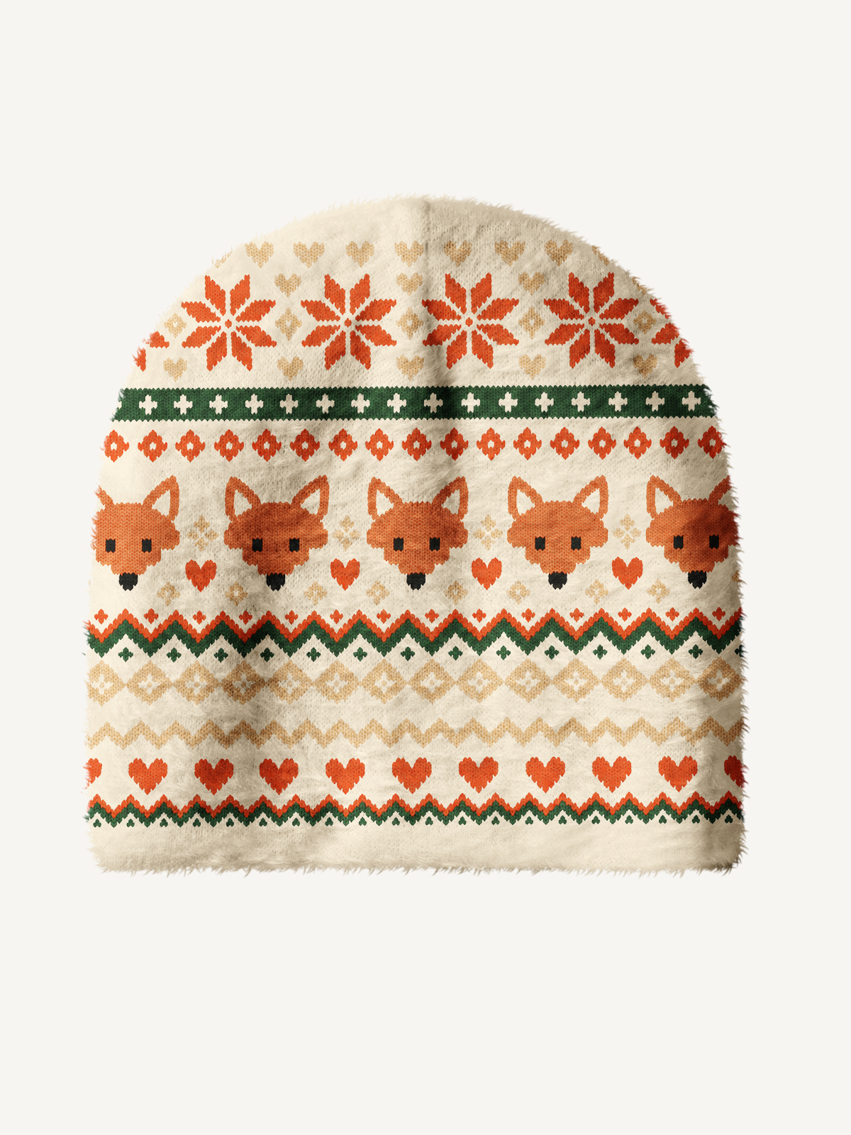 Woodland Fox & Snowflake Cozy Fuzzy Beanie