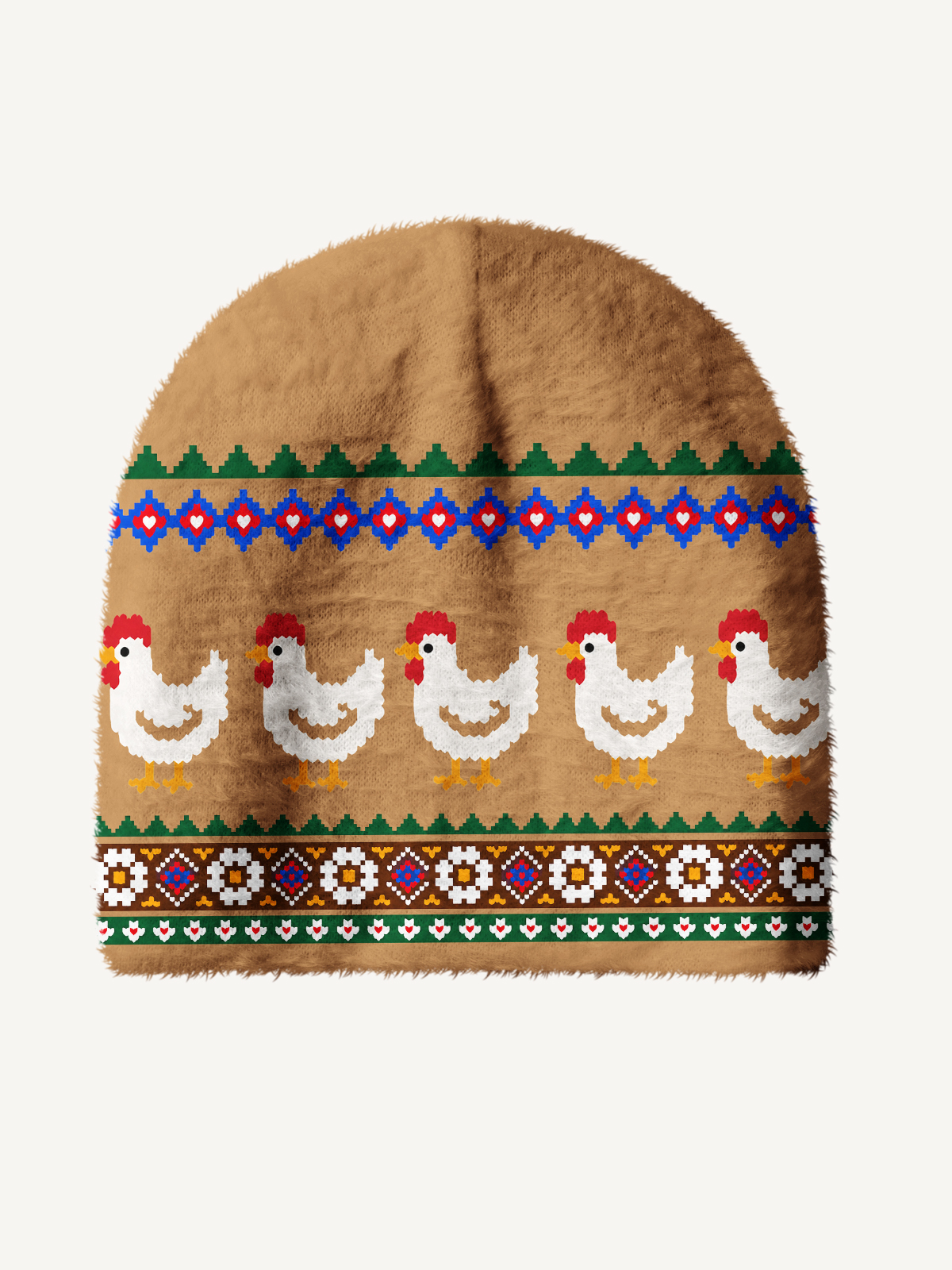 Country Hen Folk Yoke Cozy Fuzzy Beanie