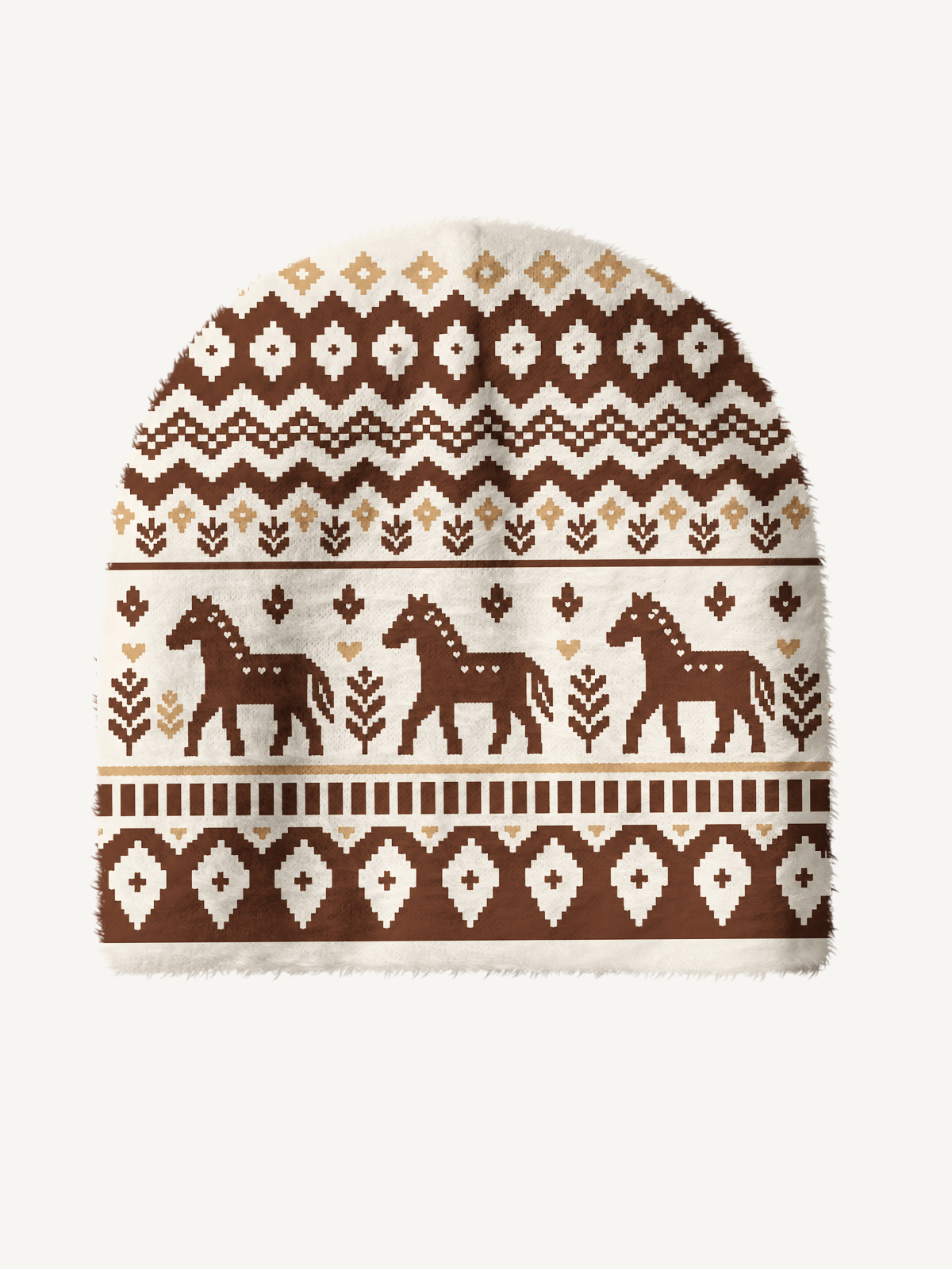 Rustic Equestrian Horse Fair Isle Cozy Fuzzy Beanie