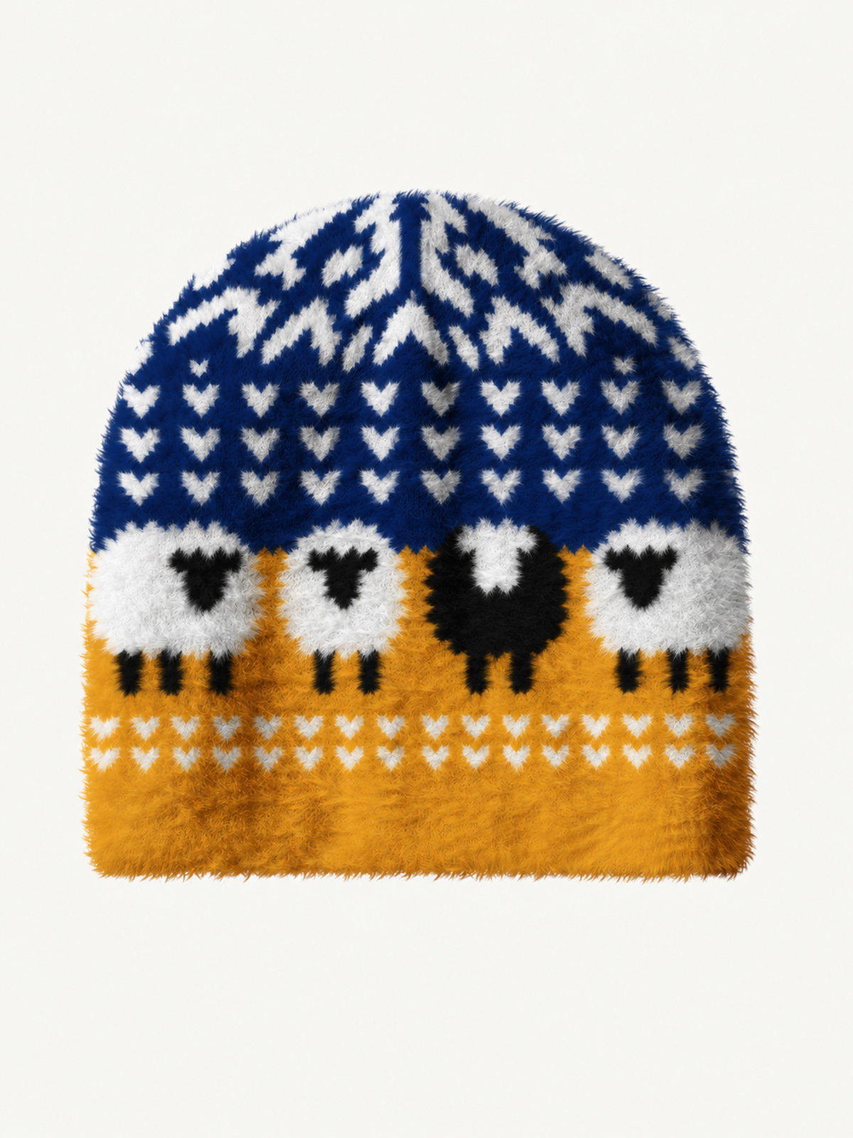 Retro Sheep Fair Isle Cozy Fuzzy Beanie