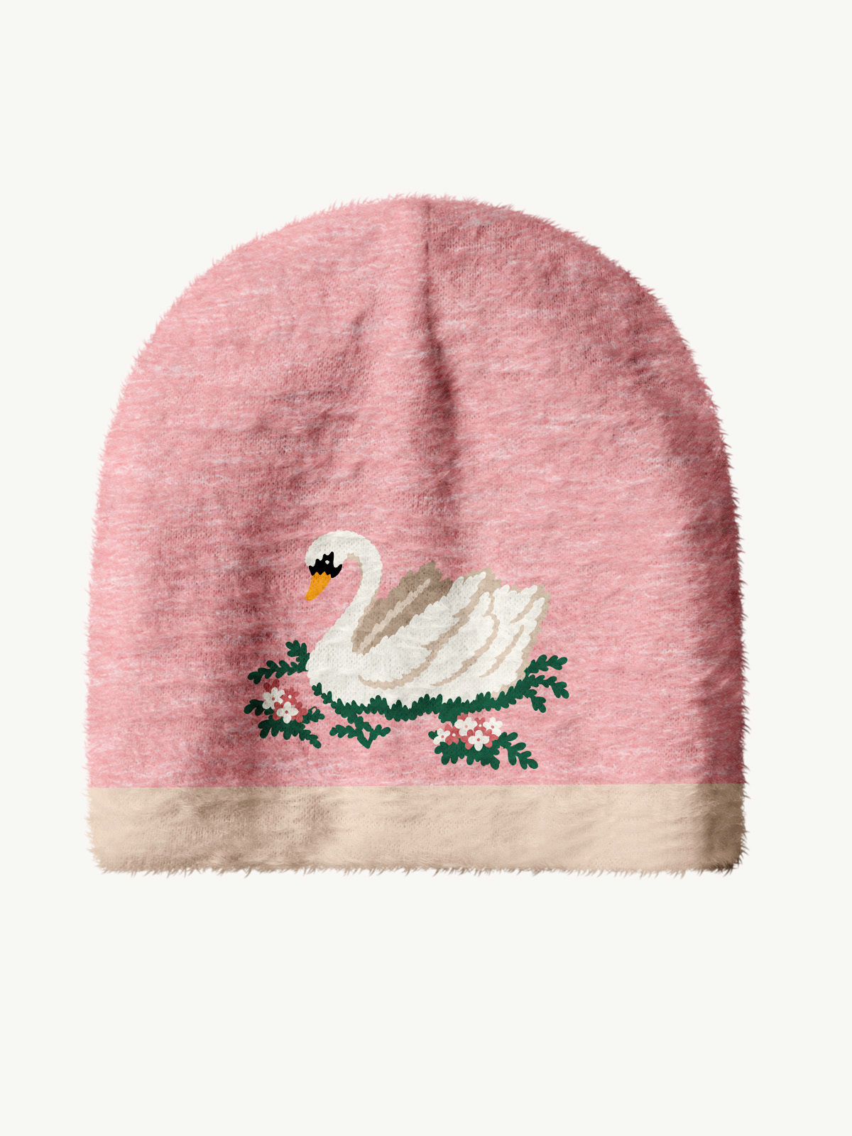 Romantic Floral Swan Cozy Fuzzy Beanie