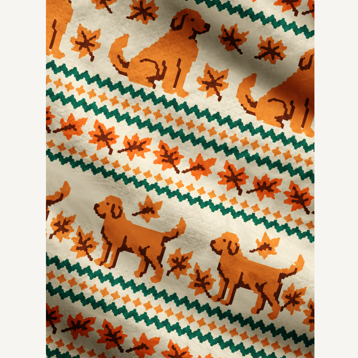 Autumn Dog & Falling Leaves Fuzzy Crewneck Sweater