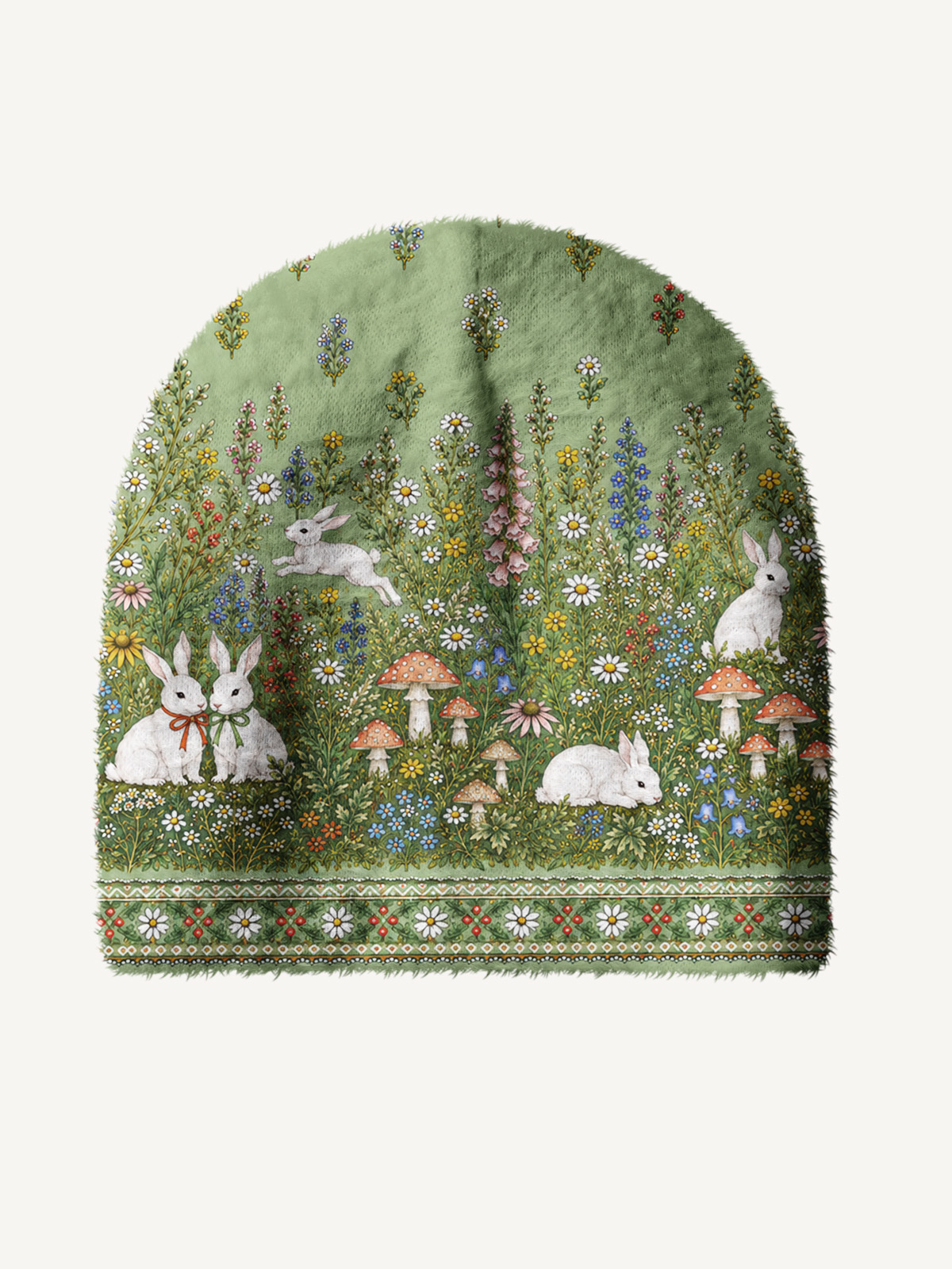 Bunny Meadow Garden Cozy Fuzzy Beanie
