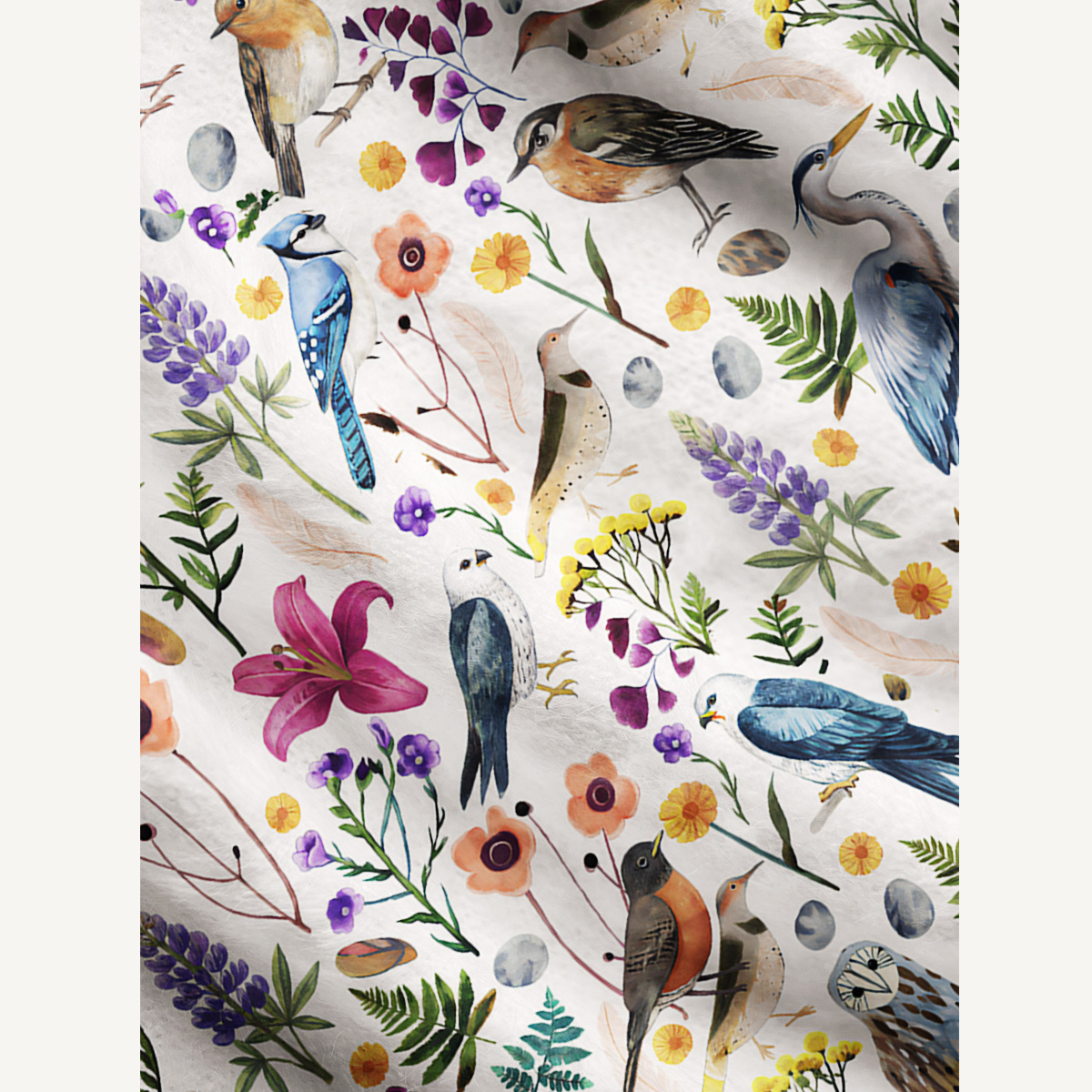 Whimsical Woodland Birds Wildflowers Print Cardigan Sweaters