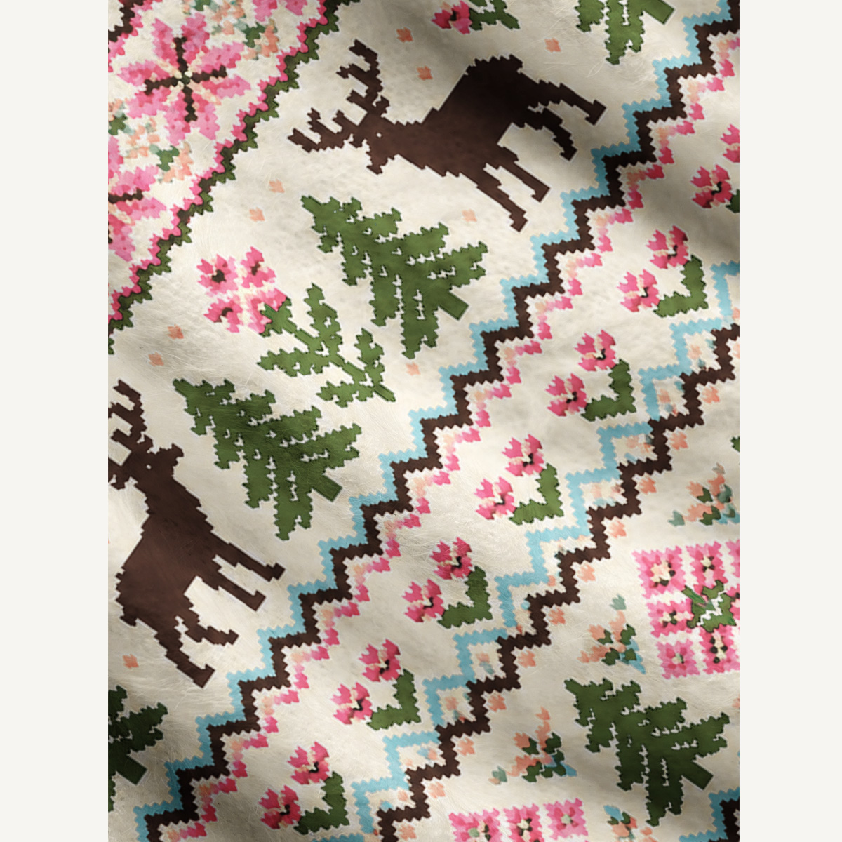 Woodland Deer Fair Isle Fuzzy Crewneck Sweater