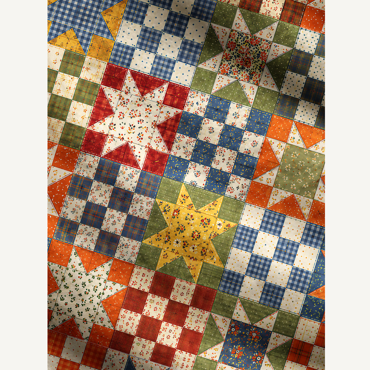 Vintage Star Quilt Patchwork Fuzzy Crewneck Sweater