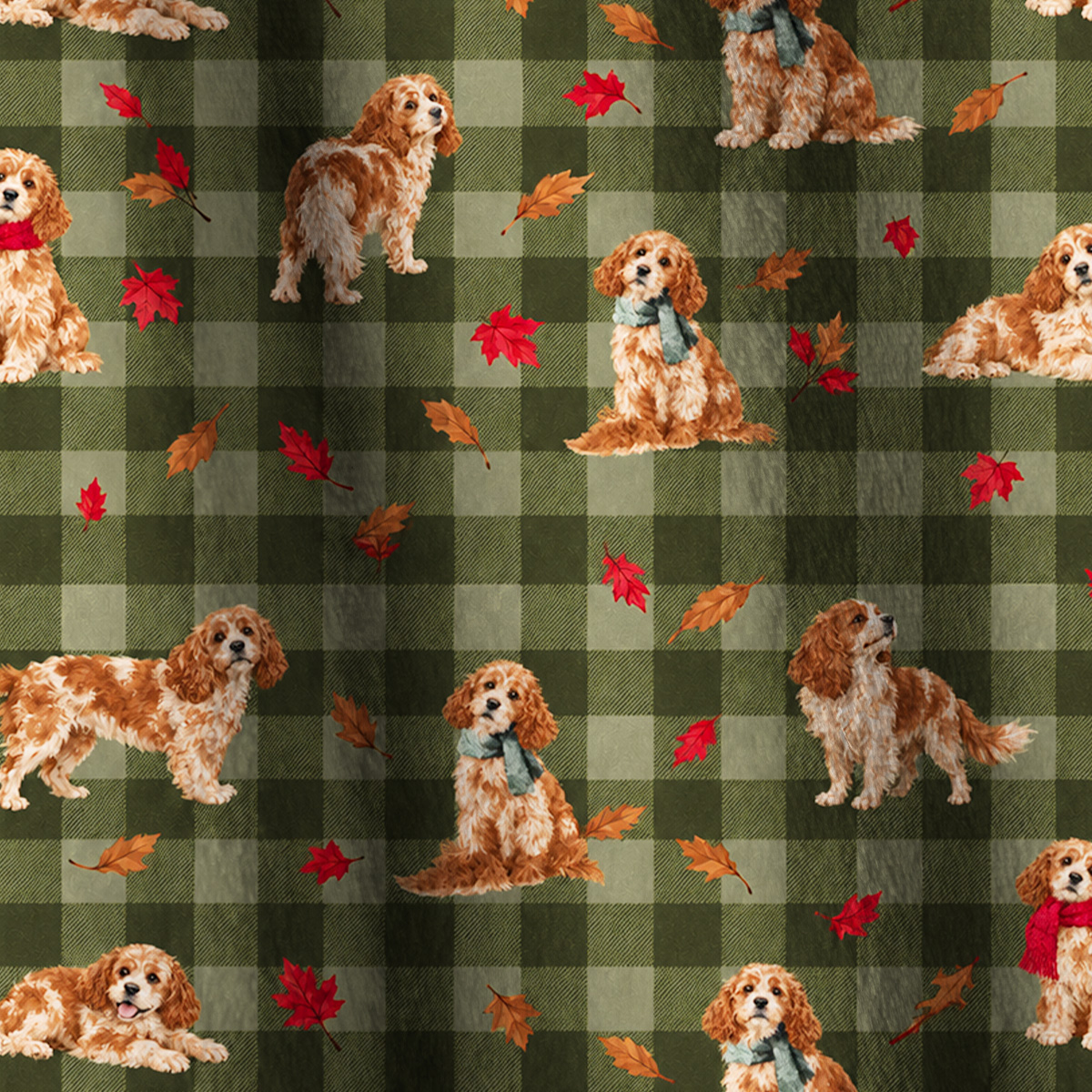 Green Plaid Dog Print Fleece Jacket