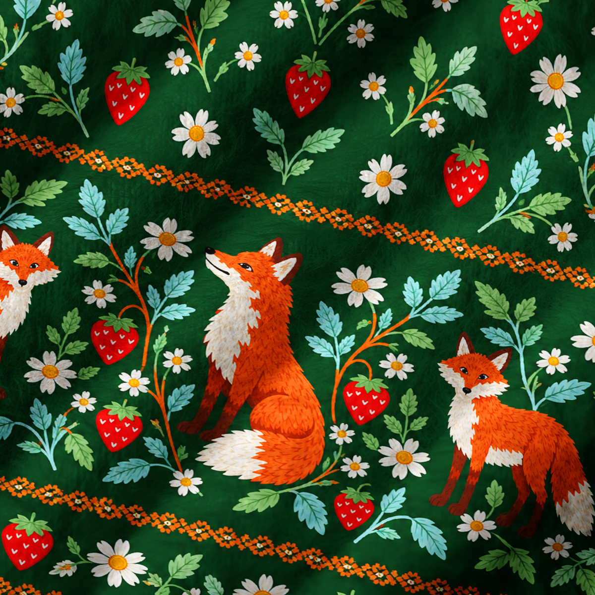 Whimsical Woodland Fox & Strawberry V-Neck Sweater Vest