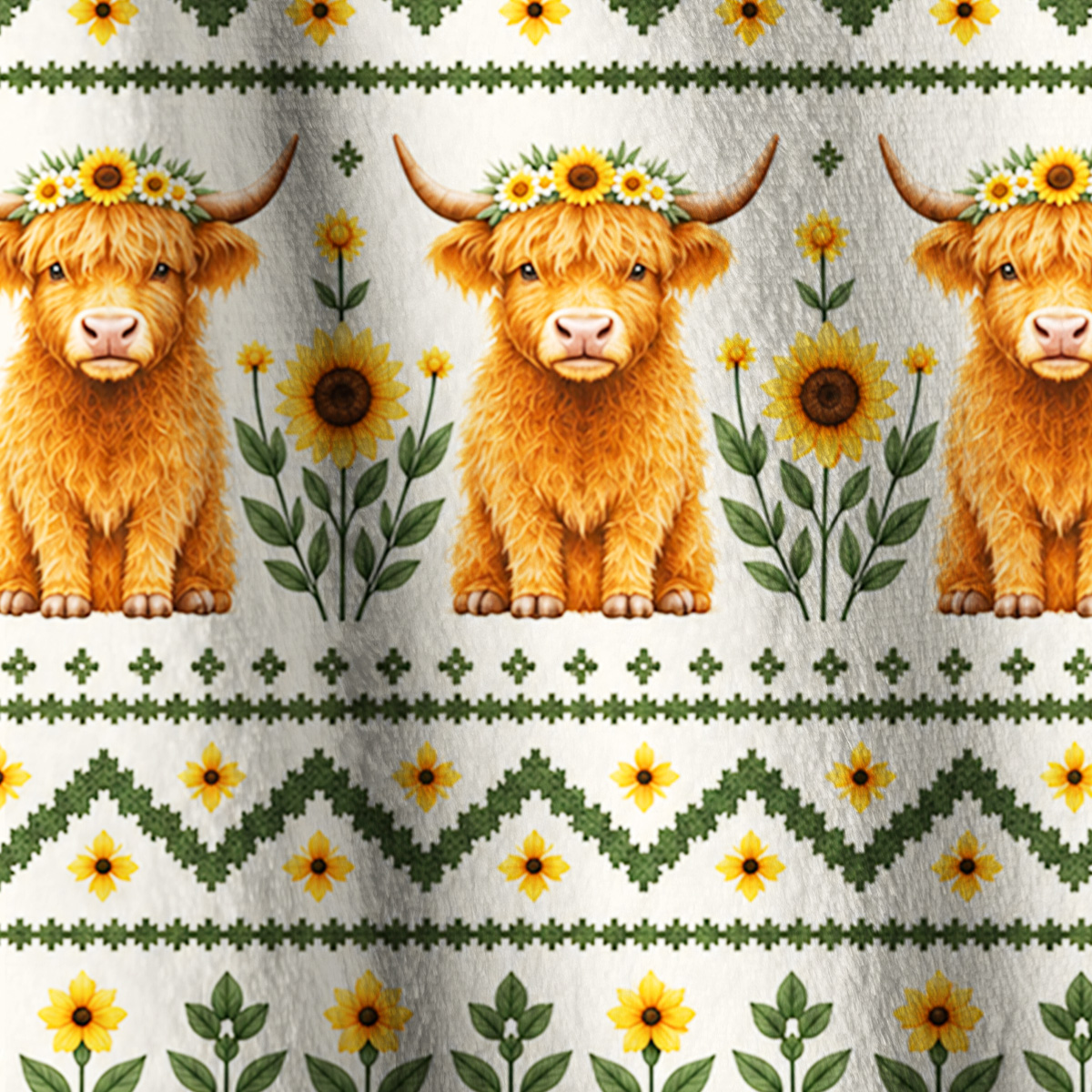 Spring Highland Cow Print Fleece Jacket