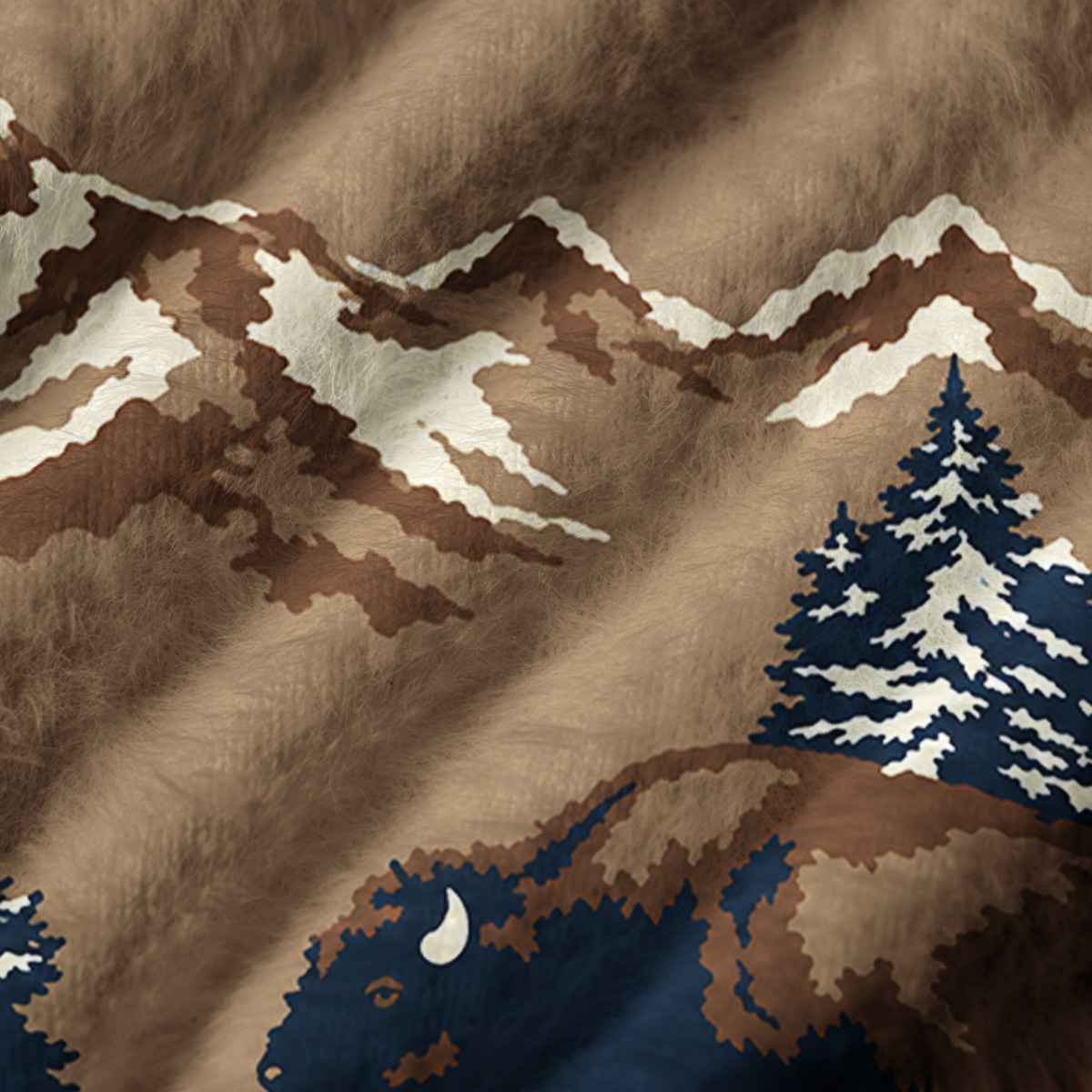 Wild Bison Mountain Print V-Neck Sweater Vest