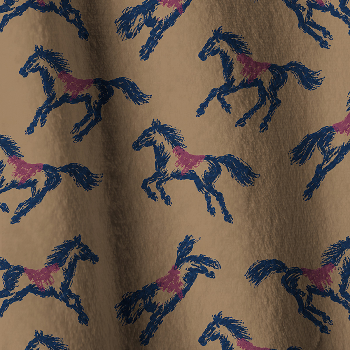 Brown Galloping Horse Print Fleece Jacket