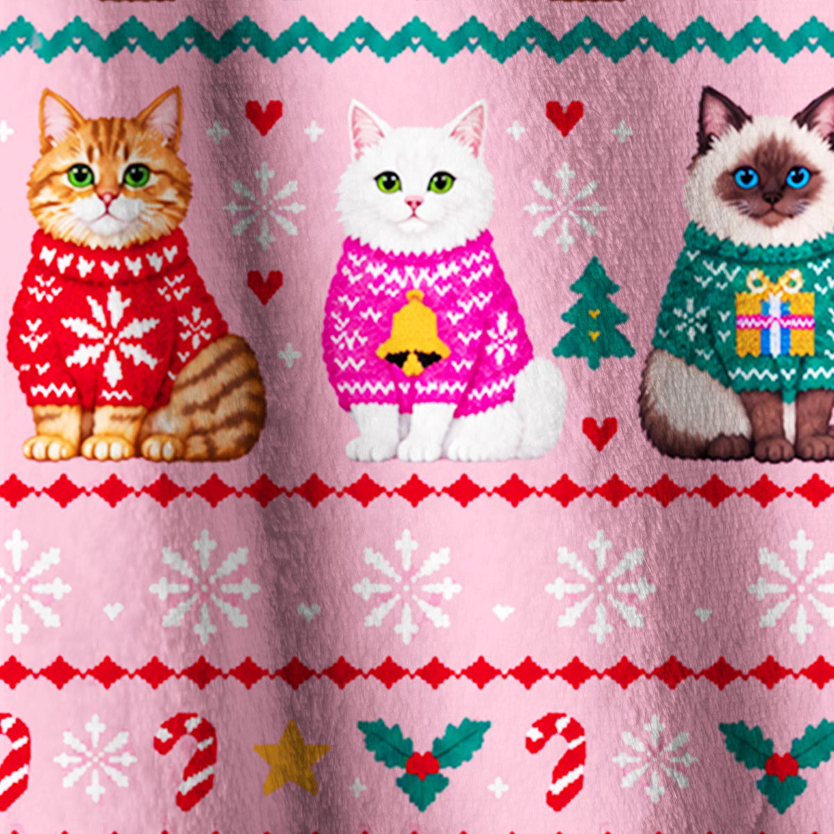 Christmas Cats Holiday Print Fleece Jacket