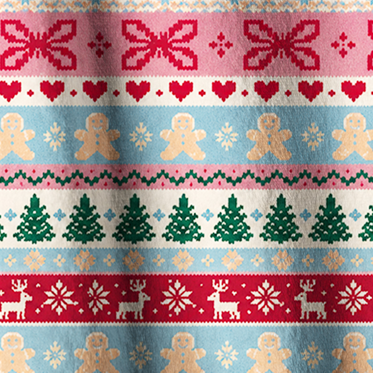 Gingerbread Holiday Knit Print Fleece Jacket
