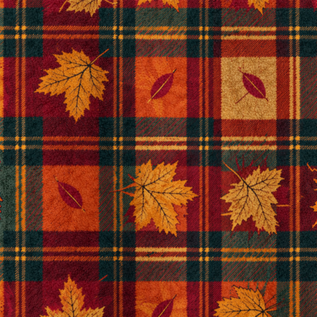 Autumn Leaves Plaid Print Fleece Jacket