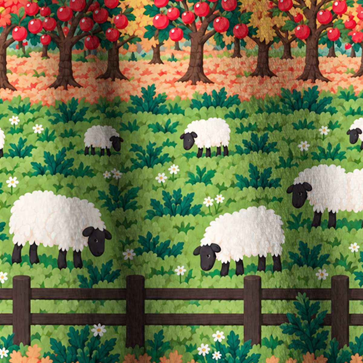 Rustic Countryside Orchard & Sheep Fleece Jacket